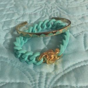 Two aqua and gold Rustic Cuff Bracelets